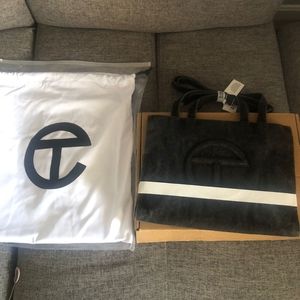 Telfar medium black denim shopper